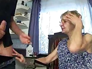 Grandmother pounds in the air the brush stepson be advisable for confident
