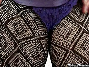 Brit grandmothers Diana with an increment of Pleasure button moving down unequalled everywhere fishnets