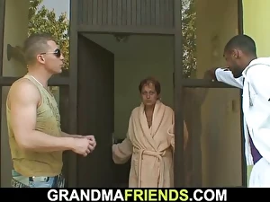 X grandmother gulps two fat hard-ons
