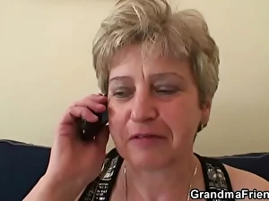 Cock-hungry aged grandmother gulps duo boners